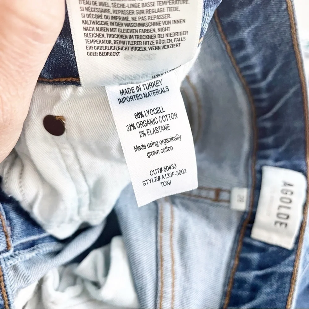 AGOLDE Toni Mid Rise Straight Leg Jeans Viewpoint Wash Distressed Denim - Picture 7 of 8